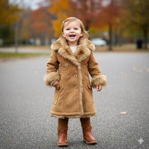 Baby Phat Girlz Penny Lane Y2K VTG Faux Fur Suede Lined Coat Girls‎ Sz 2T